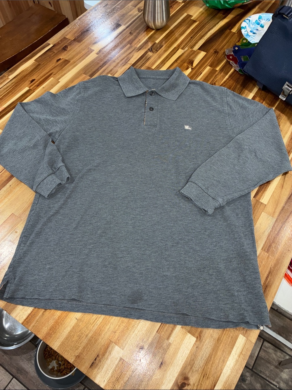 Burberry Gray Long Sleeve Polo with Embroidered Pony